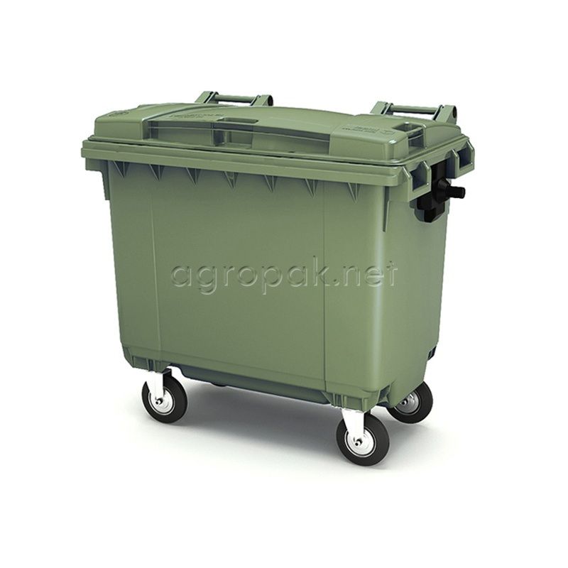 Купить Бак для мусора 660л, с крышкой, на колесах, п/э, цвет зеленый 25.C19.70 green