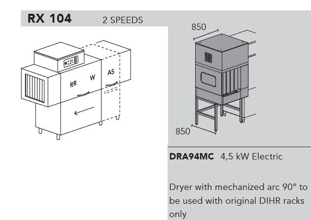 Купить МАШИНА ПОСУДОМОЕЧНАЯ DIHR RX 104 SX+DDE+XP+DRA94MC