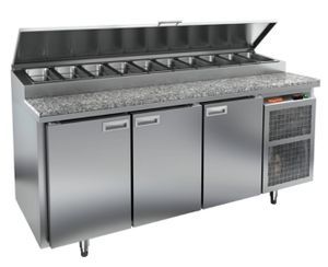 Купить PZ2-111/GN (1/6H) КАМЕНЬ стол для пиццы охл.(+2+10), 3 двери, 1835х700х850мм