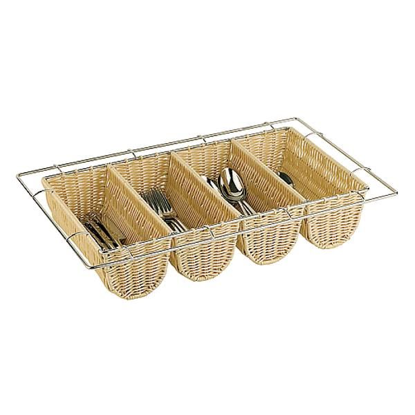 Купить Контейнер для хранения столовых приборов GN 1/1, 53x32,5xh10см, хром.проволока+ротанг 42584-04